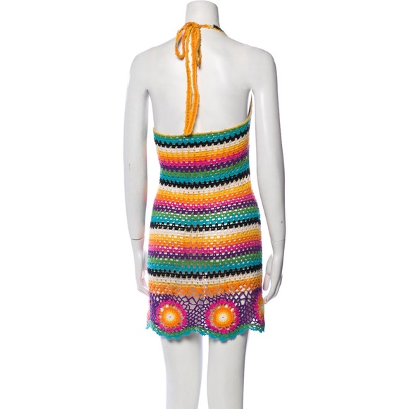 Rat & Boa Inferno Rainbow Crochet Mini Festival Halter Dress *RARE* - Picture 3 of 17